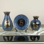3 pièces de vases en céramique chinoise avec bordure dorée motif 3D_12