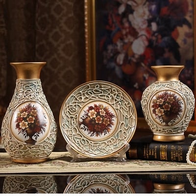 3 pièces de vases en céramique chinoise avec bordure dorée motif 3D Antique