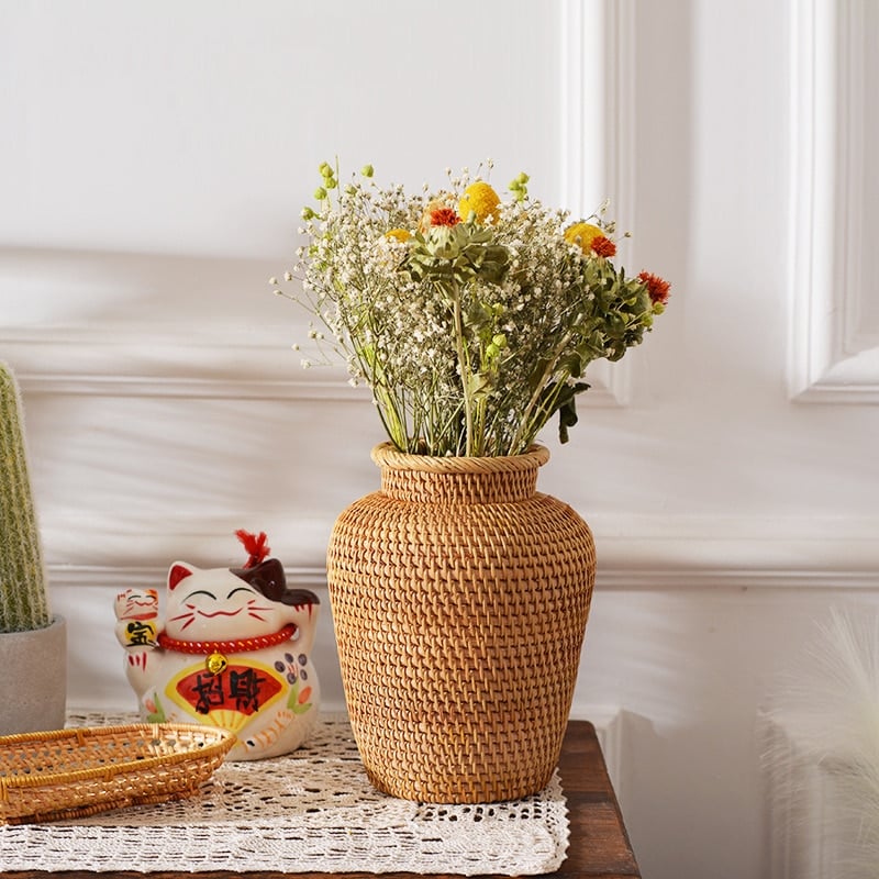 Cache-pot en rotin en forme de vase pour décoration_1
