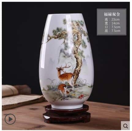 Élégant vase chinois avec bordure arrondi en porcelaine Cerf