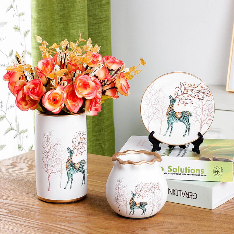 Ensemble de 3 vase japonais vintage en céramique motif fait à la main Cerf