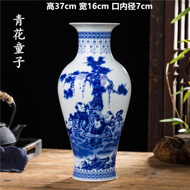 Grands vases style japonais en céramique 16x37cm-O