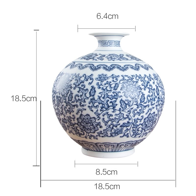 Joli vase en porcelaine et céramique bleu et blanc Rond Chine