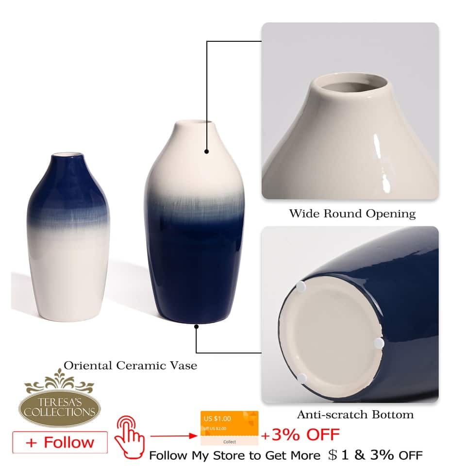 Vase 2 pièces en céramique bleu et blanc_2