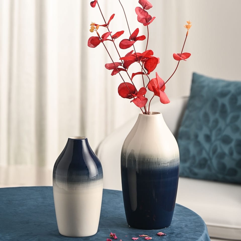 Vase 2 pièces en céramique bleu et blanc_3