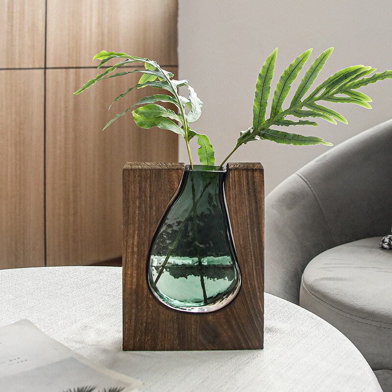 Vase à design nordique en bois et verre Transparent_2