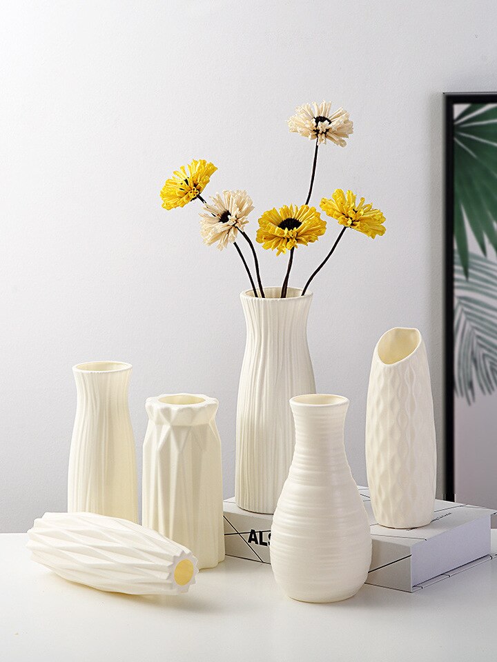 Vase à fleurs en plastique de style nordique blanc_1