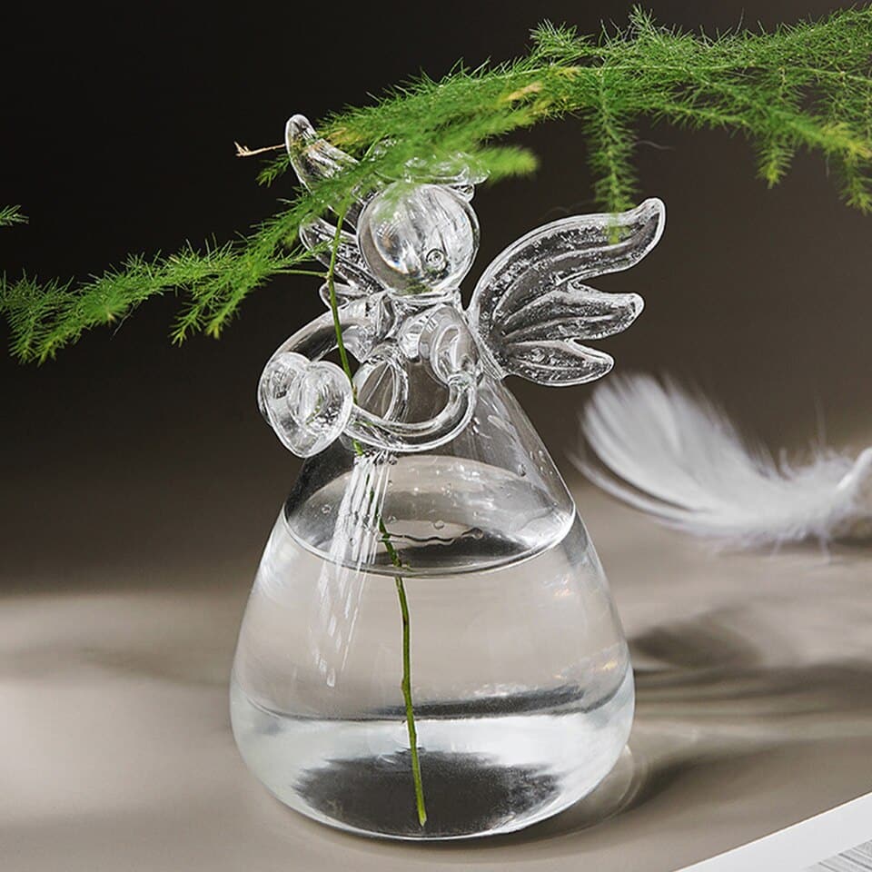 Vase à fleurs en verre Transparent hydroponique à motif ange_4