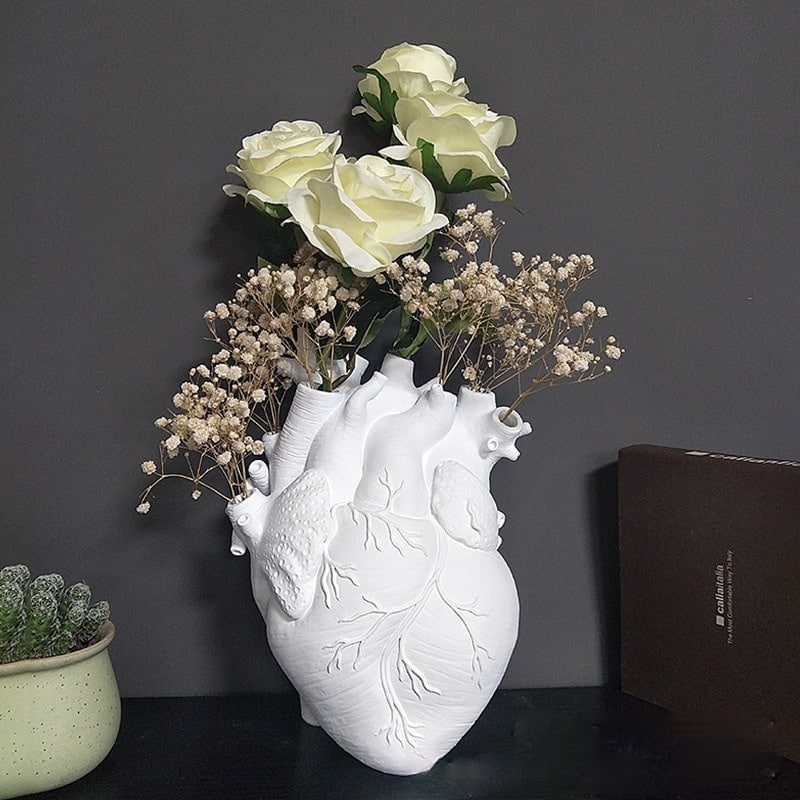 Vase à fleurs séchées créatif en résine en forme de cœur_1