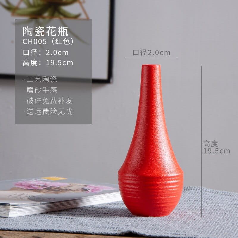 Vase à fleurs séchées en céramique de style nordique simple Rouge