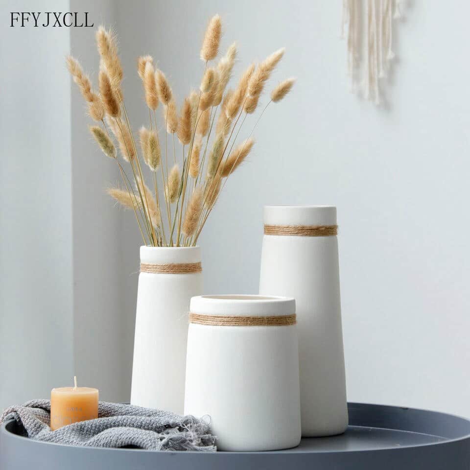 Vase à fleurs séchées moderne en céramique blanche_1