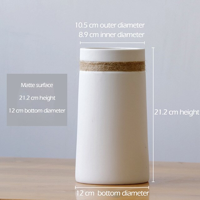 Vase à fleurs séchées moderne en céramique blanche 21.2cm