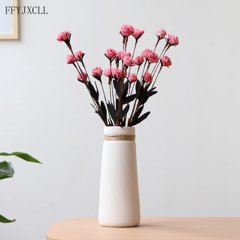 Vase à fleurs séchées moderne en céramique blanche_8
