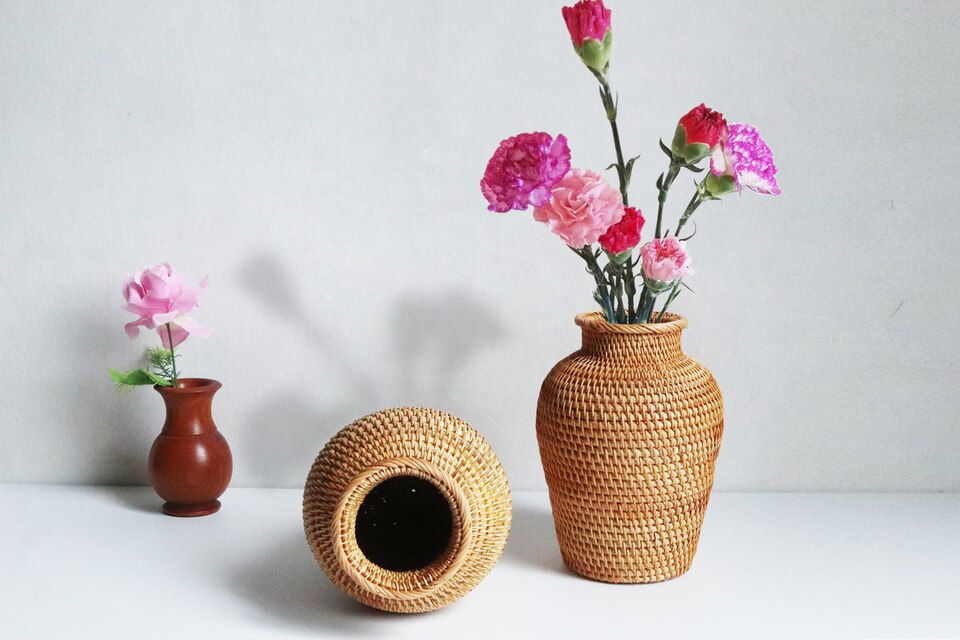 Vase à fleurs simple en osier pour décoraiton_4