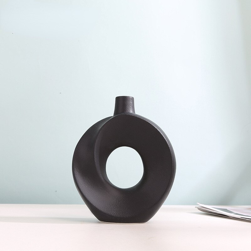 Vase blanc à donuts de style bohème Noire