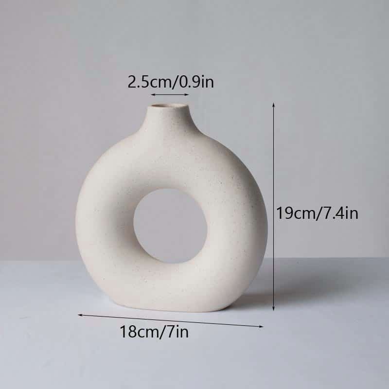 Vase blanc stylé circulaire creux en céramique Moyen
