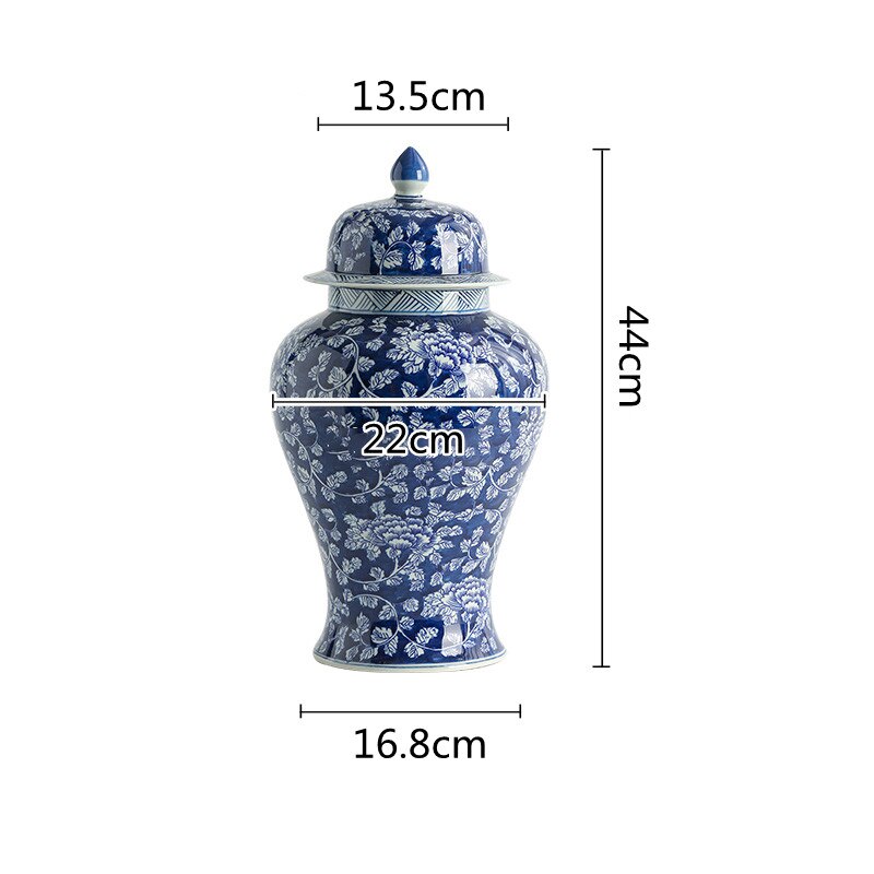 Vase bleu à fleurs en céramique bleu et blanc avec couvercle M