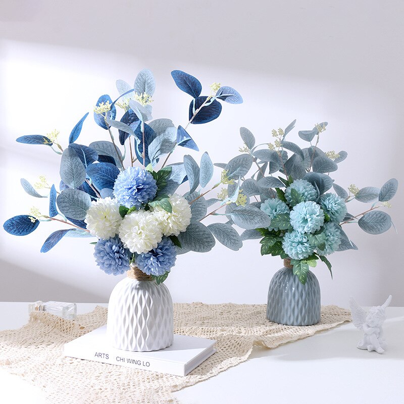 Vase bleu de style nordique à imitation rotin_3