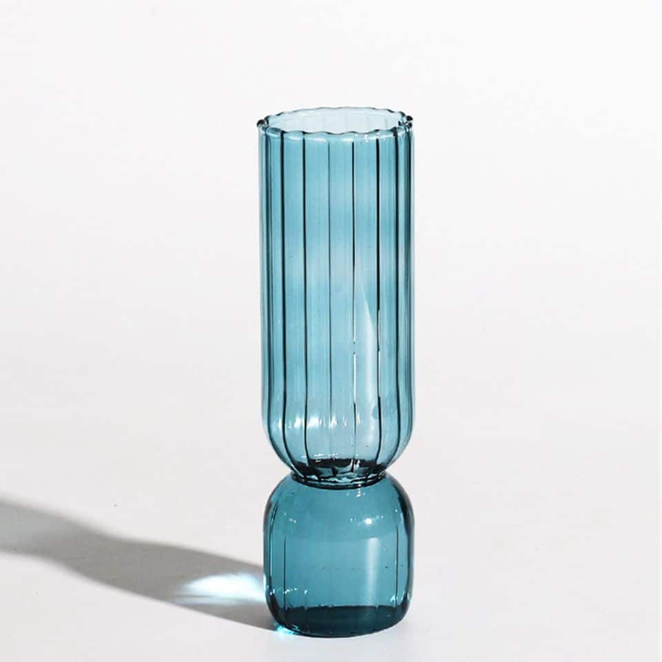 Vase bleu en verre transparent pour plante hydroponique_2