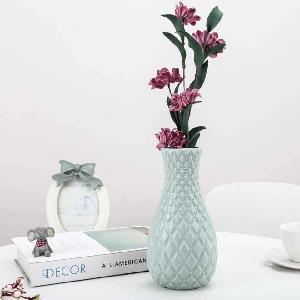 Vase bleu incassable en plastique à imitation céramique_4