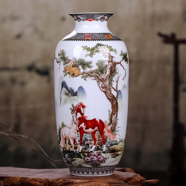 Vase chinois à motif d'animaux pour décoration de salon Cheval