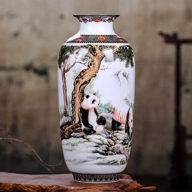 Vase chinois à motif d'animaux pour décoration de salon Panda
