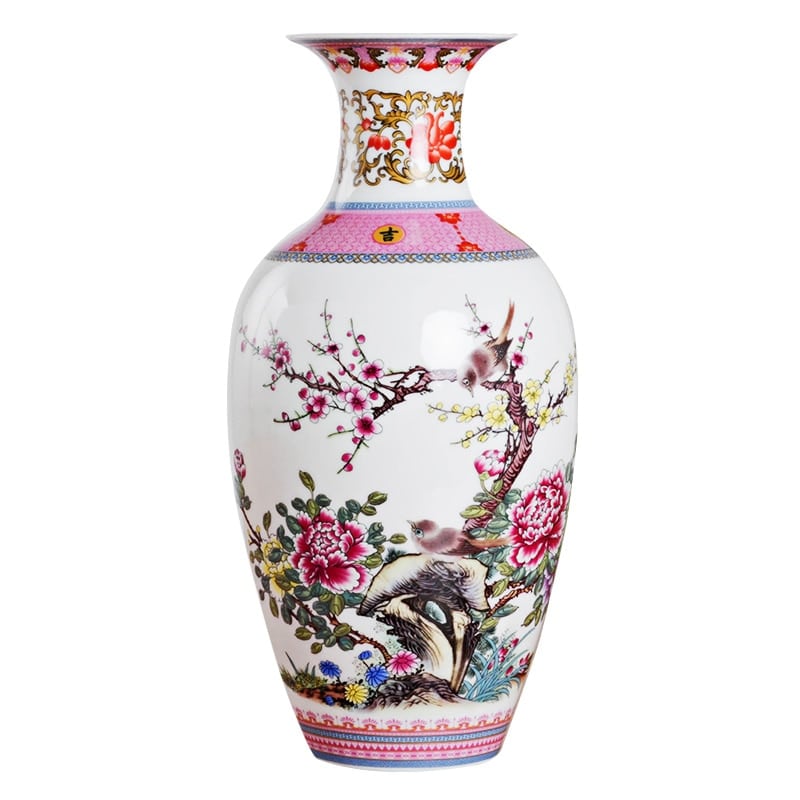 Vase chinois à surface lisse décoration de salon Oiseaux