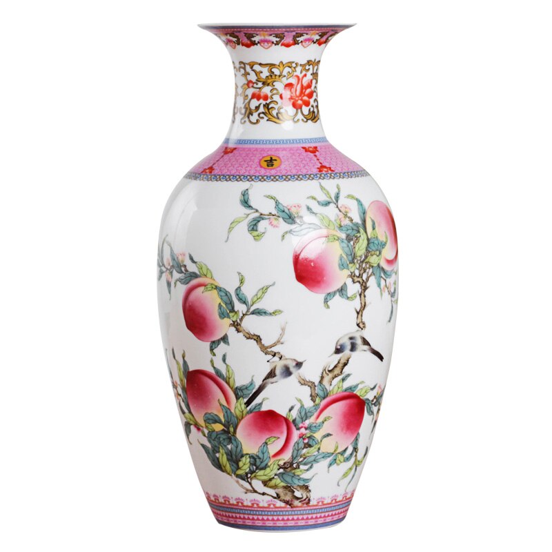 Vase chinois à surface lisse décoration de salon Pêche