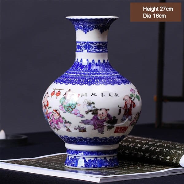 Vase chinois ajouré à la mode pour ornement de salon 27 cm bleu