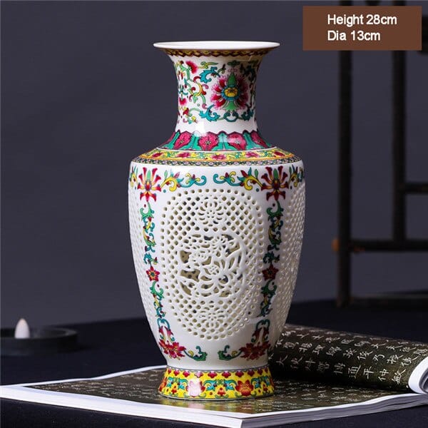 Vase chinois ajouré à la mode pour ornement de salon 28 cm blanc