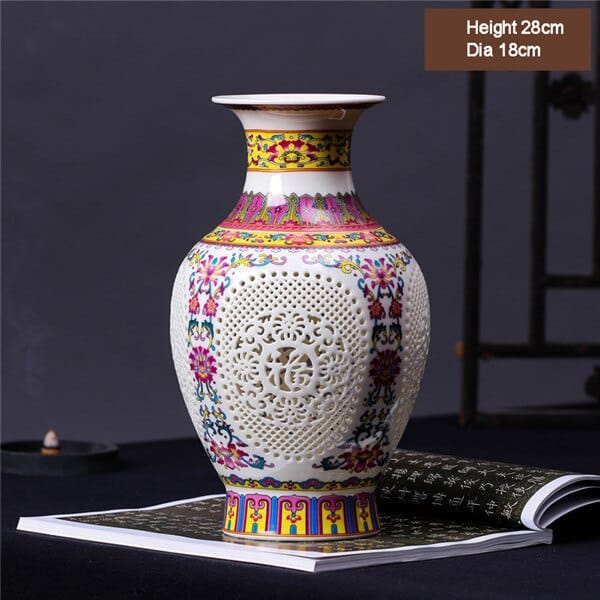 Vase chinois ajouré à la mode pour ornement de salon 28 cm blanc_