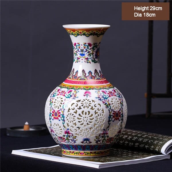 Vase chinois ajouré à la mode pour ornement de salon 29 cm blanc