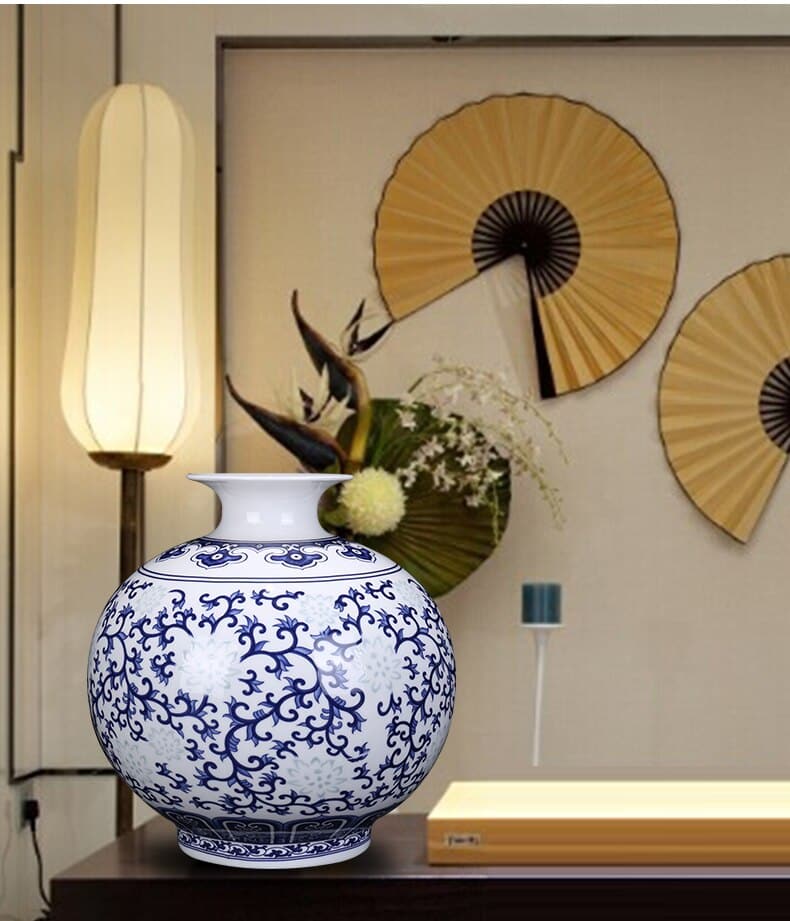 Vase chinois bleu en porcelaine à motif Antique_4