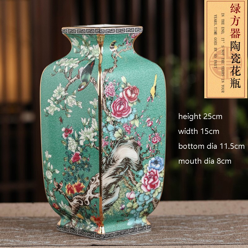 Vase chinois de forme géométrique en porcelaine Vert
