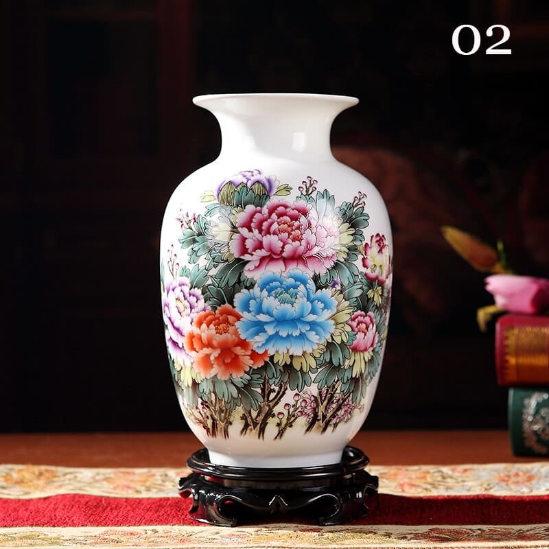 Vase chinois impression Vintage en couleur blanche_3