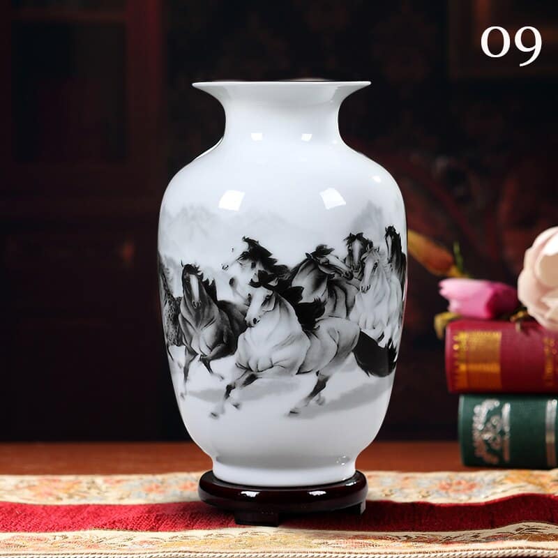 Vase chinois impression Vintage en couleur blanche Chevaux