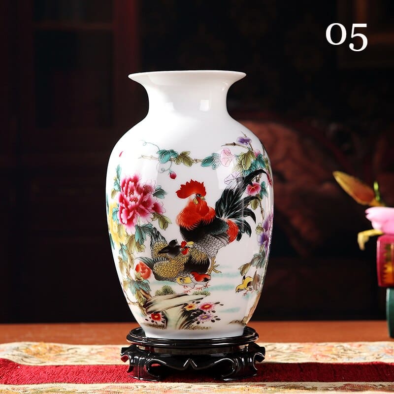 Vase chinois impression Vintage en couleur blanche Coq