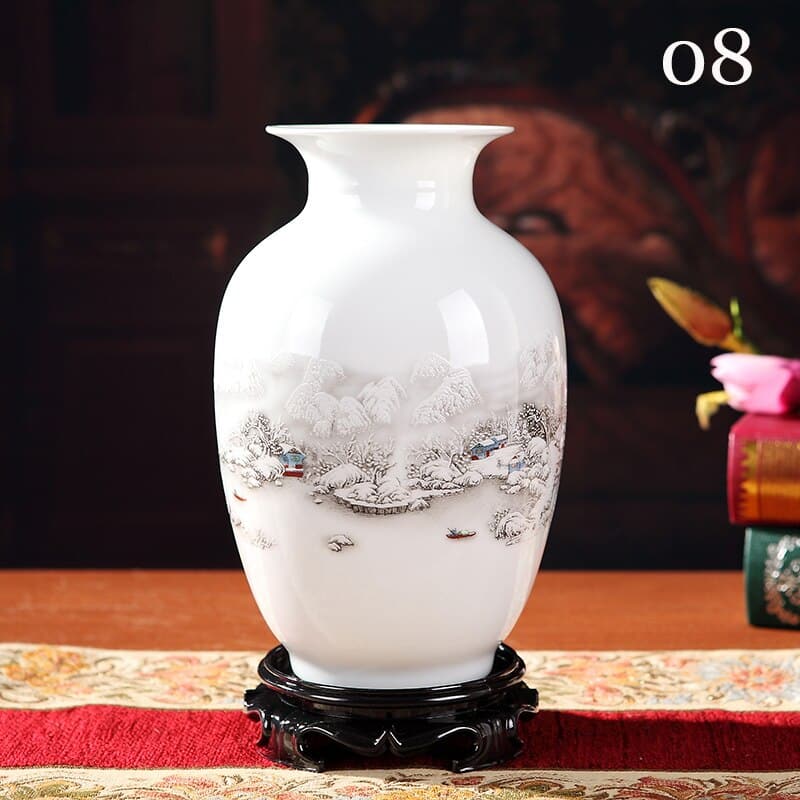 Vase chinois impression Vintage en couleur blanche Neige