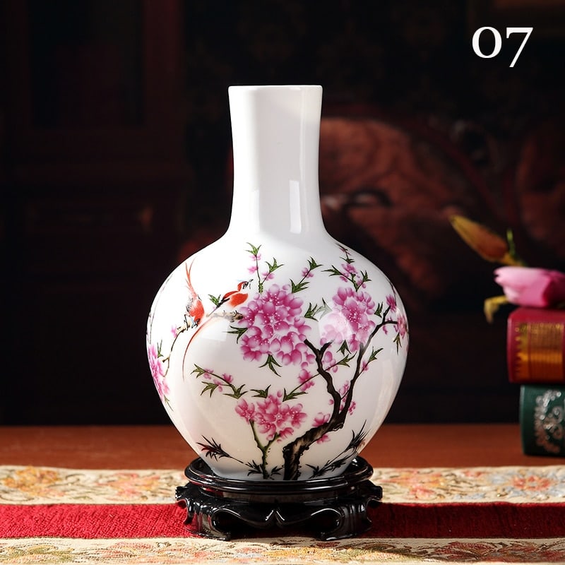 Vase chinois impression Vintage en couleur blanche Rose