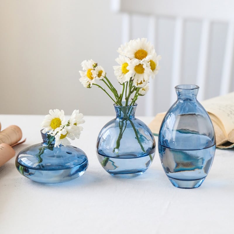 Vase classique bleu en verre transparent de qualité supérieure_1
