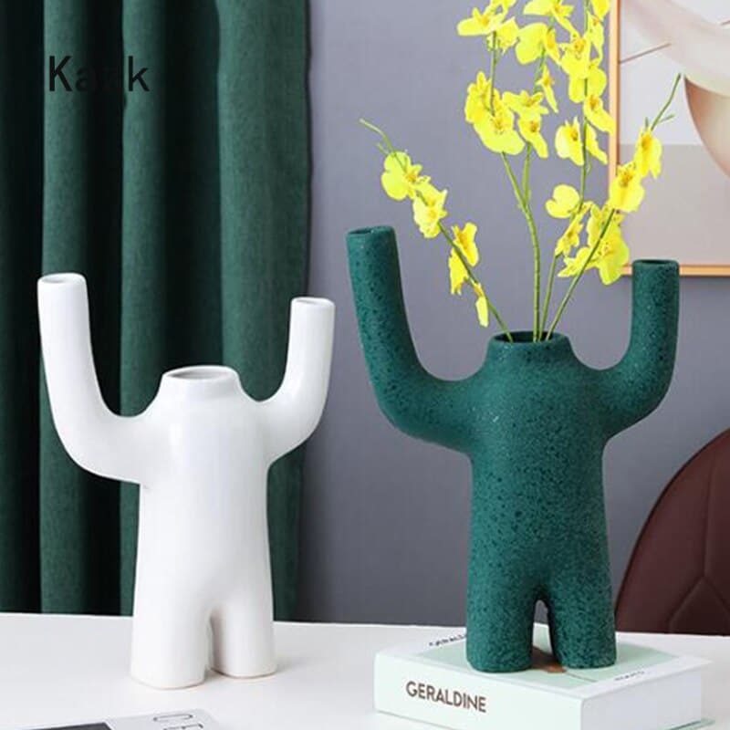 Vase créatif à fleurs séchées de style robot en céramique_2