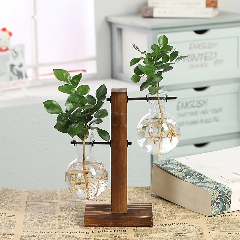 Vase de décoration à plantes hydroponiques Vintage en bambou_1
