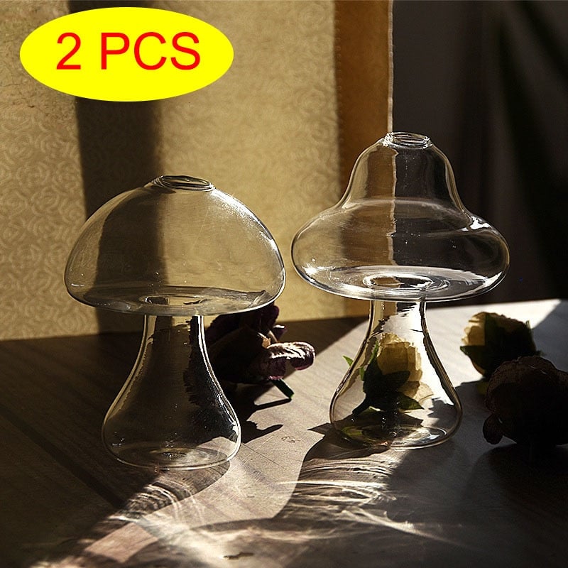 Vase de décoration en verre en forme de champignon hydroponique 2 pièces