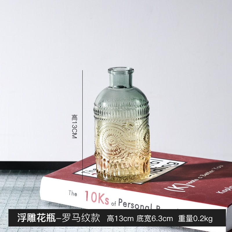 Vase de décoration rétro en verre transparent en relief Chine____
