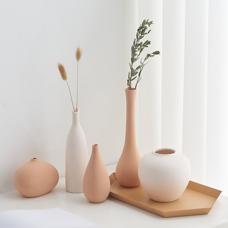 Vase de décoration table à manger en céramique beige_1