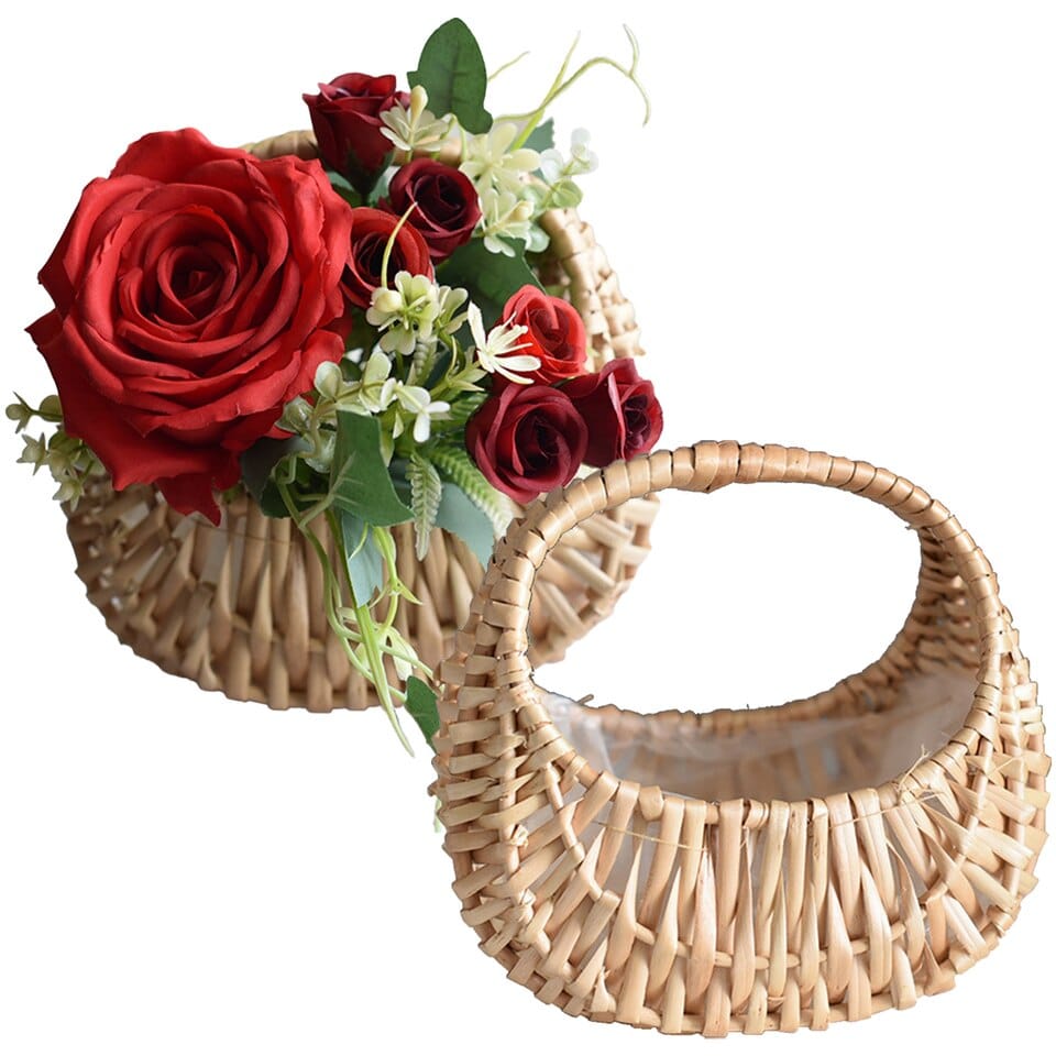 Vase de fleurs en osier artisanal en forme de panier_1