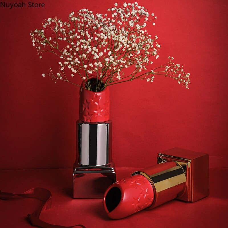 Vase de fleurs séchées en céramique style rouge à lèvres_4