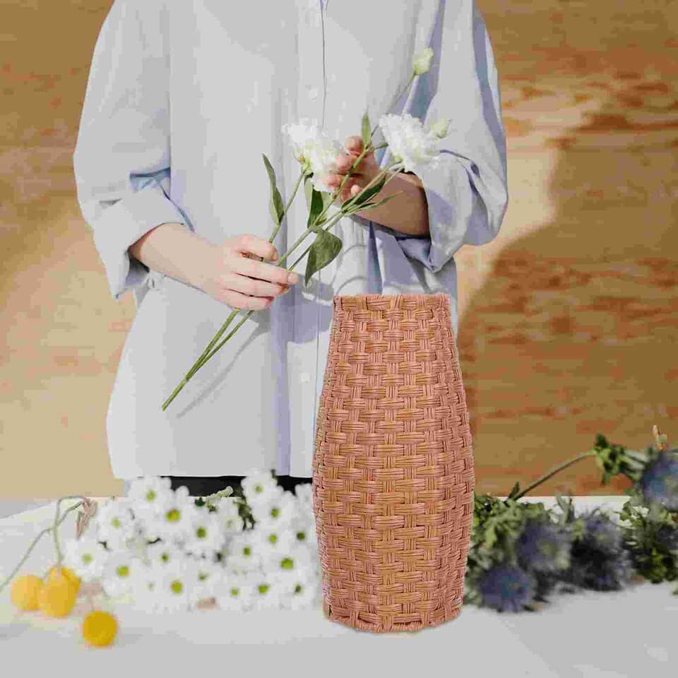 Vase décoratif à fleurs en osier tissé de grande taille_3