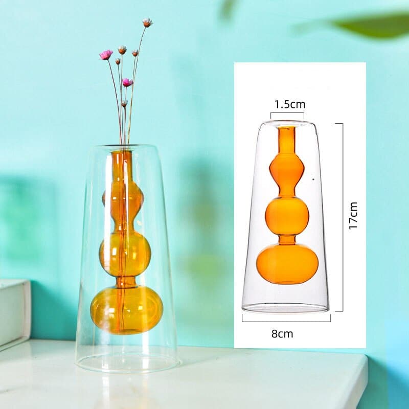 Vase décoratif de fleurs hydroponiques en verre Orange