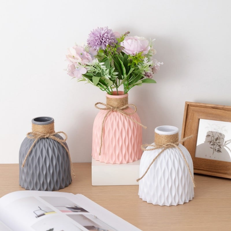 Vase décoratif en plastique blanc à imitation céramique_1